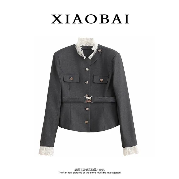 XIAOBAI 花边领贵气小香风外套秋季新款法式气质洋气设计感短外套