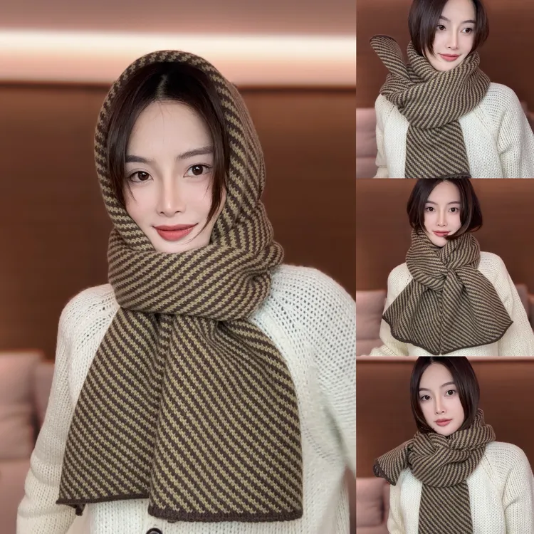 SCHACA4LA【冬雪颂礼】复古气质人字纹肌理感纯羊毛围巾女士冬围脖