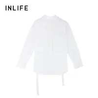 inlife法式白色长袖衬衫女秋新款高级绑带收腰衬衣Y47AC8339