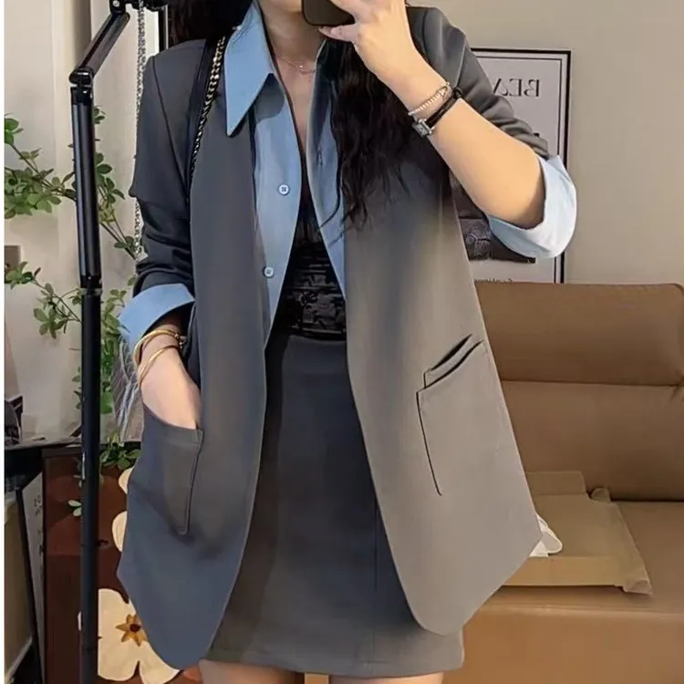 时尚套装V领西服套装长袖2025春夏女装新款时尚显瘦休闲两件套