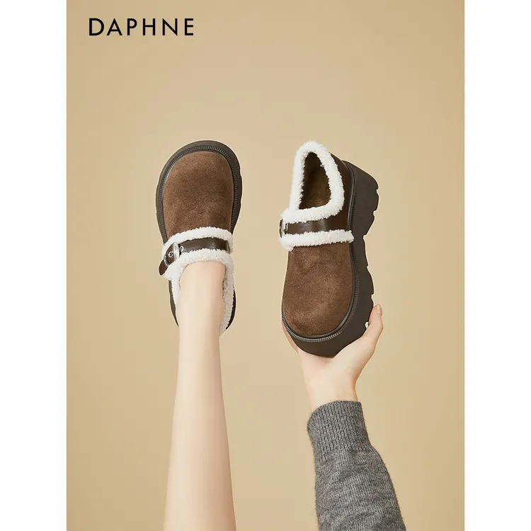 达芙妮厚底复古勃肯鞋2025新款秋冬加绒保暖毛毛棉鞋松糕雪地女鞋