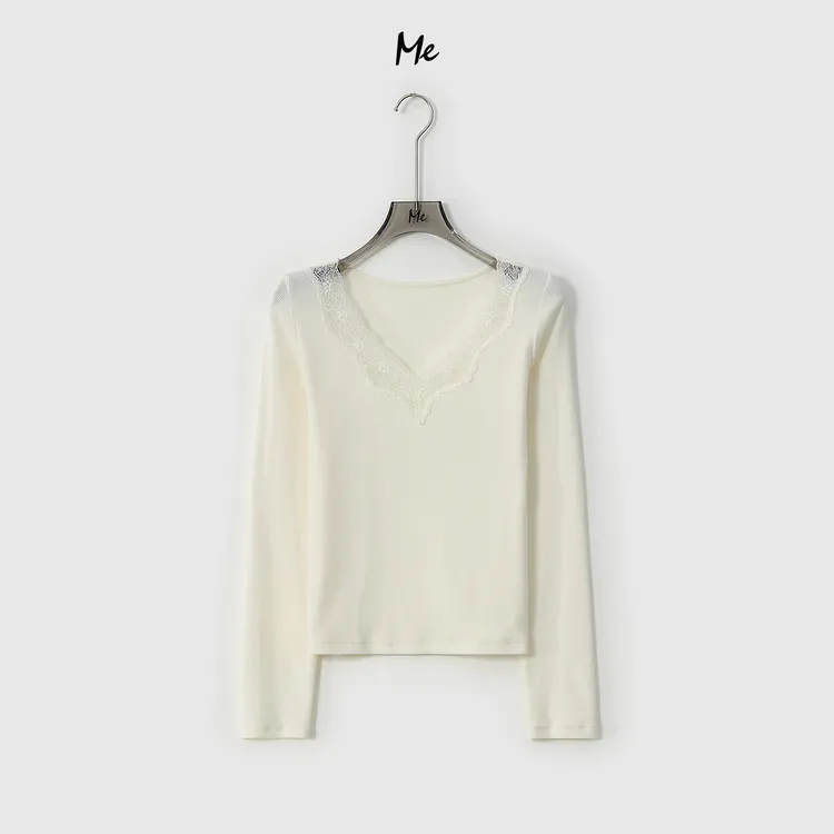 ME【毛衣里的皮肤衣】北纬43°绵羊毛浮雕蕾丝显瘦内搭上衣MESA4303