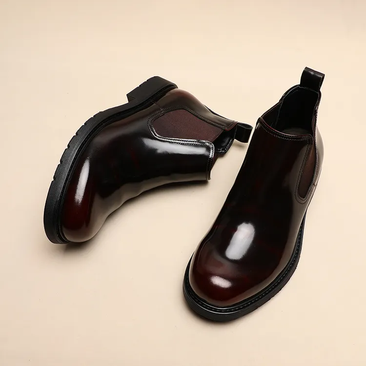 英伦时尚百搭商务休闲复古秋冬高帮切尔西靴型男高端亮面轻奢短靴