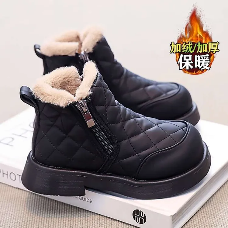 女童雪地靴加绒保暖2025新款冬季儿童大棉鞋小童皮毛一体棉靴女孩