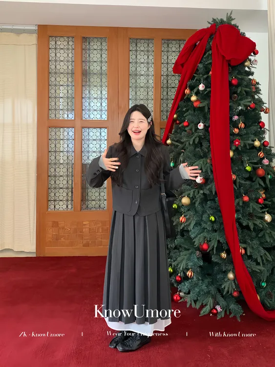 知葵微胖定制【南洋欧尼】冬气质短款西装外套+百褶半身裙套装0266