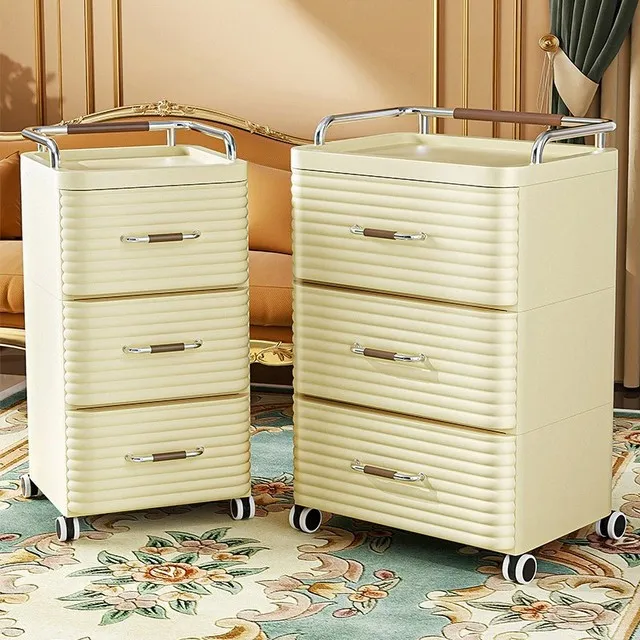 奶油风塑料床头柜抽屉柜抽屉式卧室置物柜可移动沙发边柜子小推车