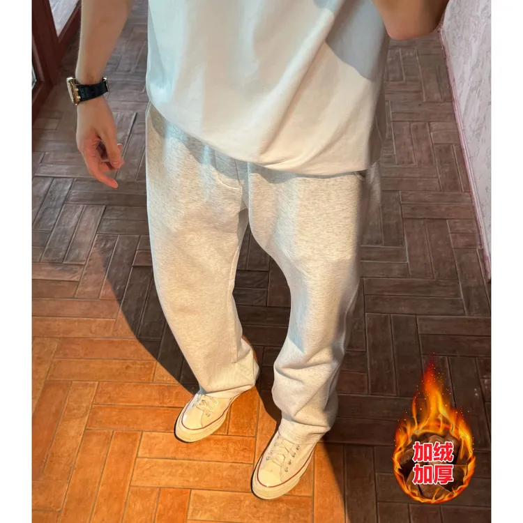 加厚加绒重磅卫裤碳素磨毛无缝直筒卫裤休闲百搭运动卫裤男冬季