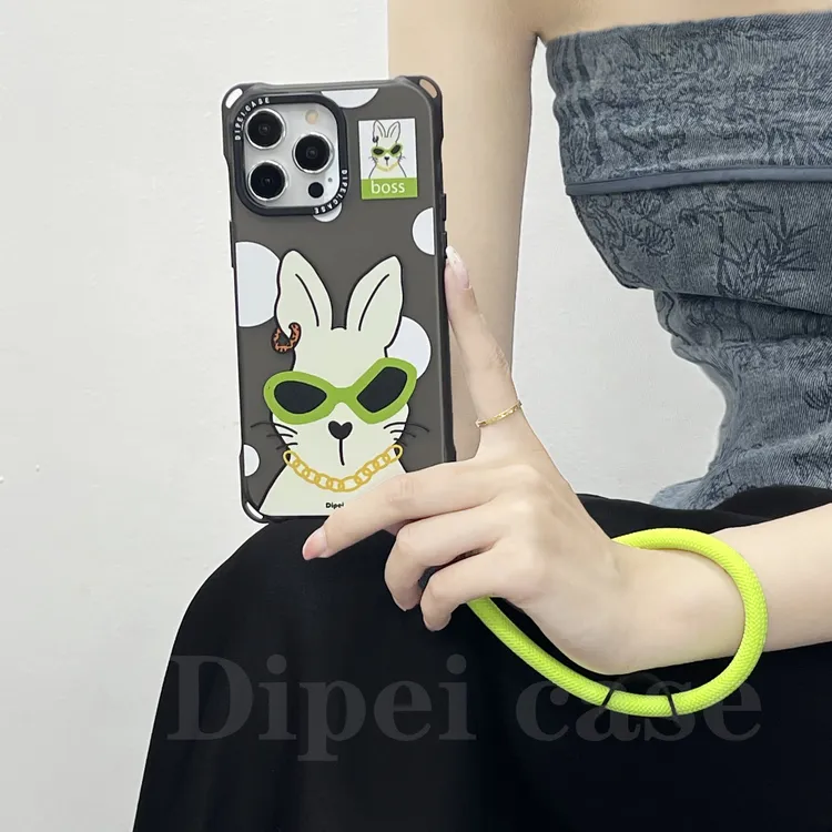 个性墨镜兔四角带孔手机壳斜挎挂绳适用iPhone苹果华为小米