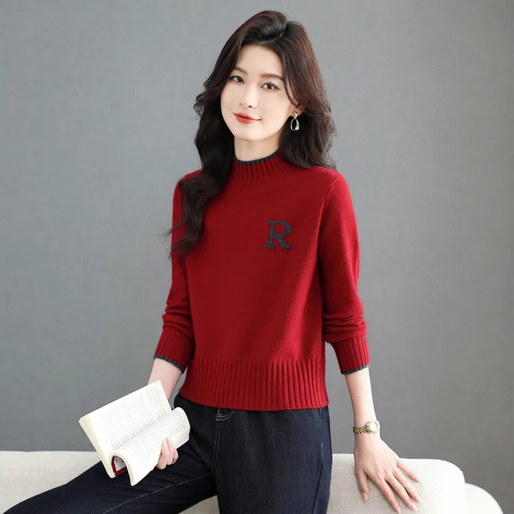 秋冬新款半高领气质百搭秋冬打底衫女小个子短款套头毛衣针织衫