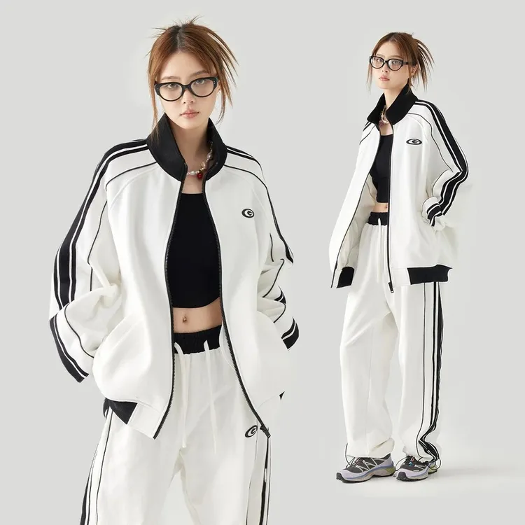 秋季新款高级感立领潮流简约时尚宽松型潮牌男女同款长袖休闲套装
