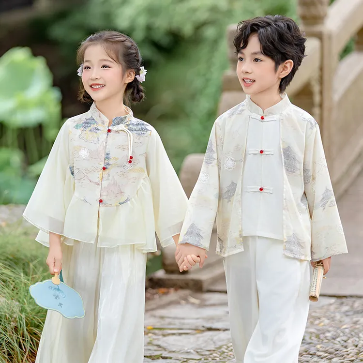 儿童汉服男童中国风古装秋季长袖女童古风谈转股宝宝春秋演出服装