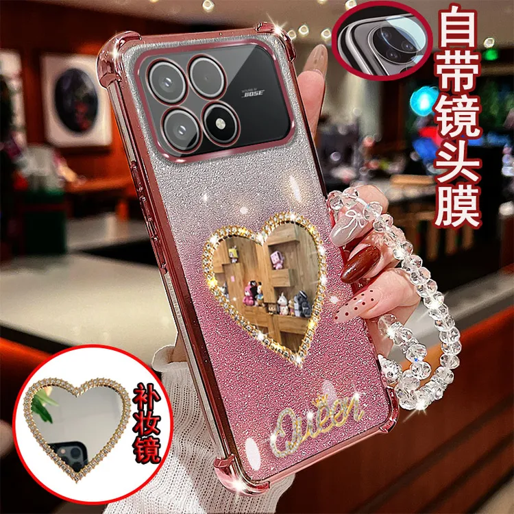 适用于红米k90手机壳镜头全包边四角气囊镶钻爱心镜防摔保护套潮