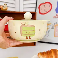 【带盖泡面碗】茶语甜心陶瓷泡面碗带餐具学生宿舍耐高温防烫双耳