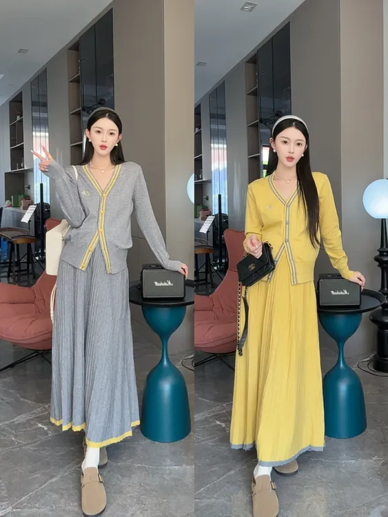 孕妇装秋季套装长袖针织上衣搭配半身裙气质减龄温柔风穿搭两件套