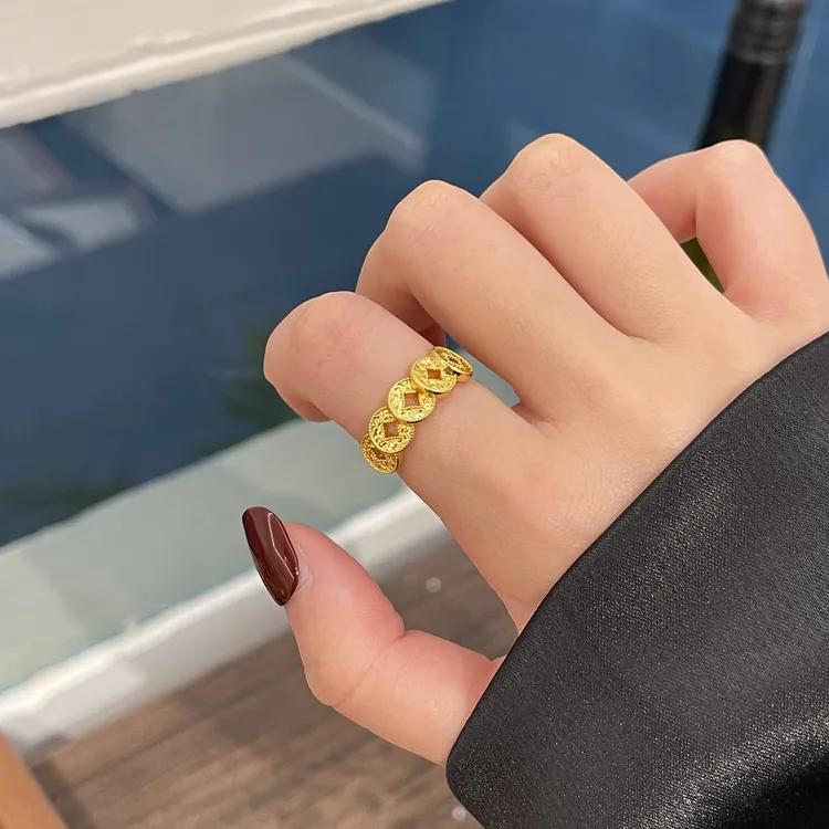 金五帝钱碎碎冰时尚百搭氛围感轻奢显白简约戒指J1026