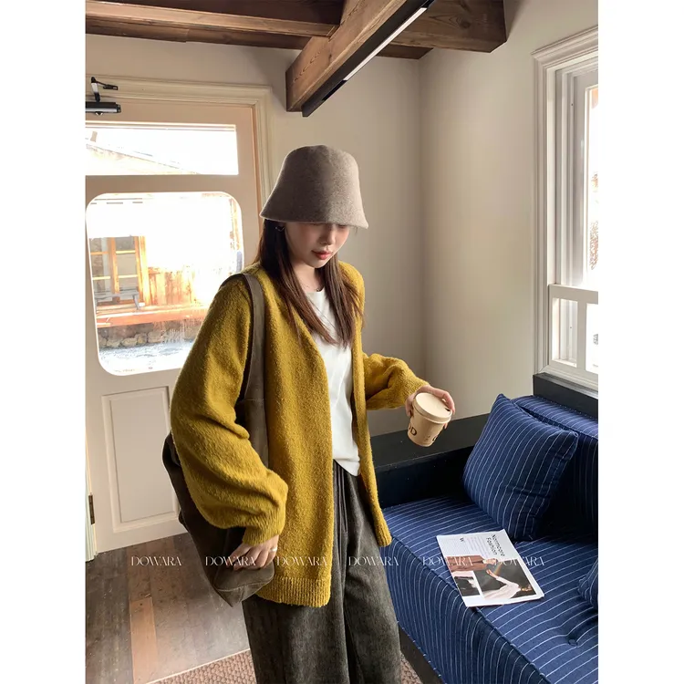 现货大婉酱微胖定制韩系软糯慵懒毛织上衣女秋冬高级感开衫2855D 