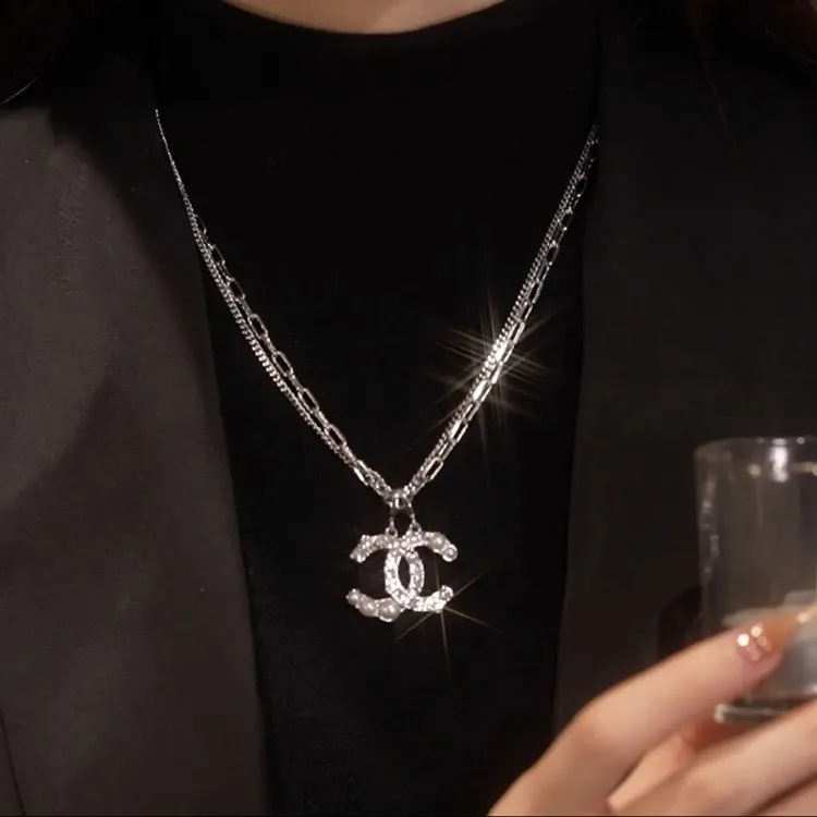 钛钢项链 【不掉色】镶钻设计款双层项链轻奢百搭秋冬毛衣链