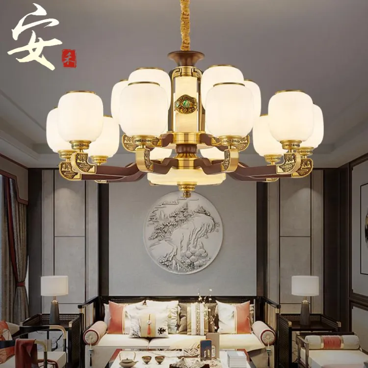 新中式灯具弯灯臂客厅餐厅卧室别墅复古书房简约挑空大厅灯吊灯