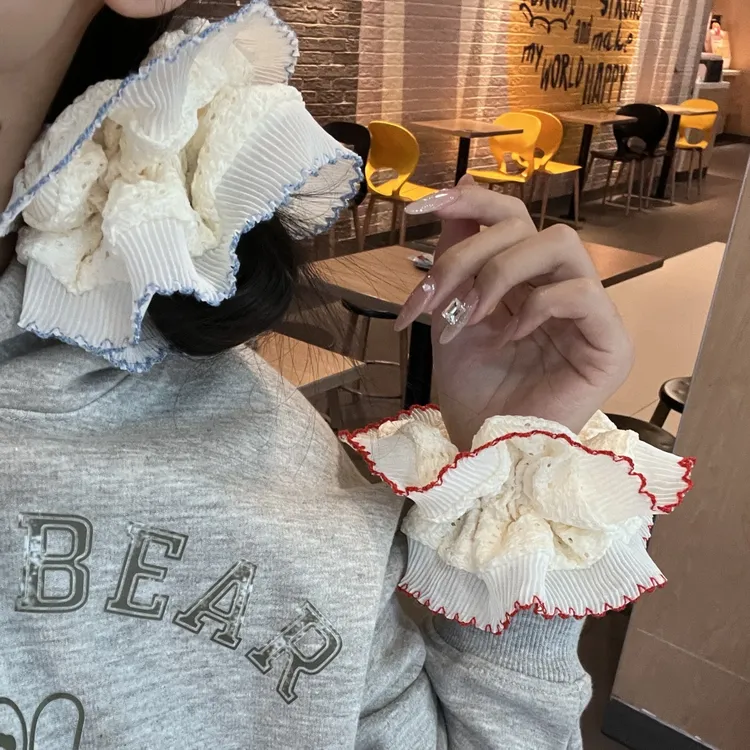 慕斯奶芙~双层花边蕾丝马尾大肠发圈温柔气质皮筋女发饰头绳发绳