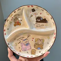 【圆和圈】出口高货 口袋小动物三格分餐盘 家用陶瓷盘减脂餐盘