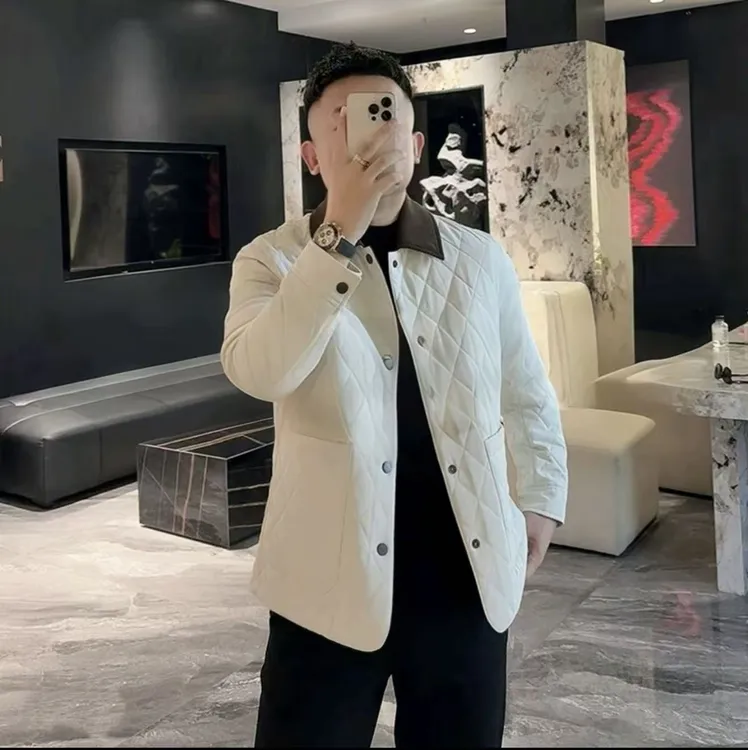 韩版男士时尚棉服撞色长袖翻领纯色休闲修身网红气质显瘦外套棉衣