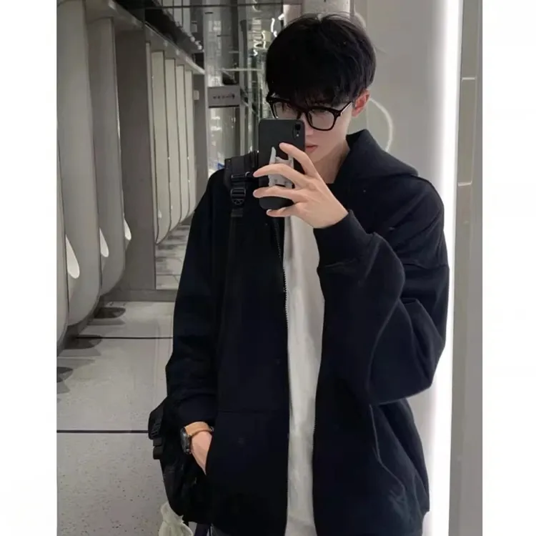 秋季外套男生重磅连帽卫衣开衫ins潮牌时尚宽松休闲双拉链上衣男