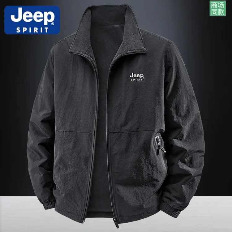 Jeep spirit吉普加厚款春秋季男外套休闲夹克宽松男士立领户外男