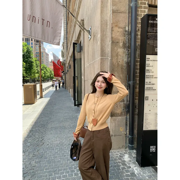 陳文文xenl【日落巴塞】秋季新款百搭袖口拼接软糯羊毛针织衫女0081