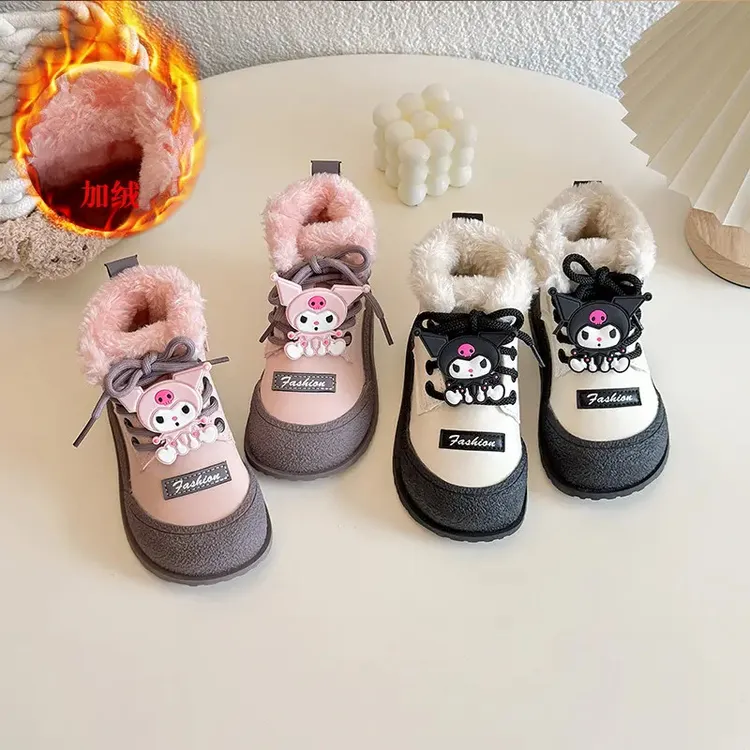 ABC女童库洛米雪地靴2025新款加绒加厚儿童棉鞋小公主短靴