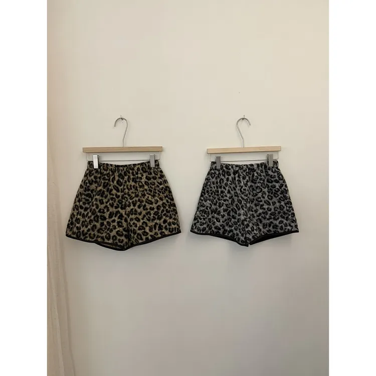 美式复古豹纹毛呢阔腿裤女2025冬季新款高级感遮胯显瘦短裤子