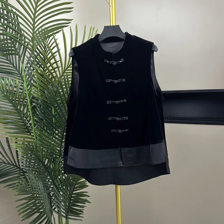 8028高定丝绒国风时尚盘扣立领马甲