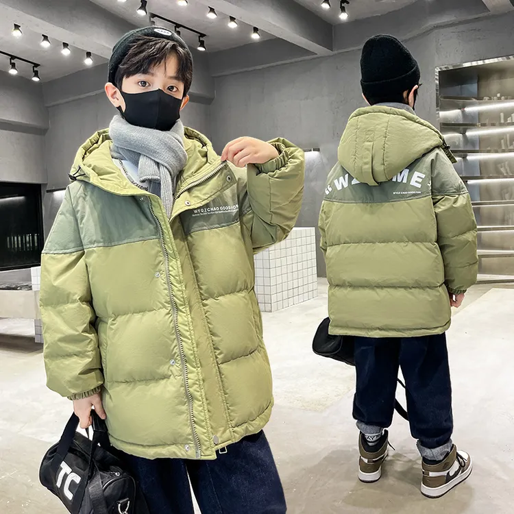 2025新款童装男中大童冬季加厚羽绒棉服男孩儿童棉衣潮范个性抹茶