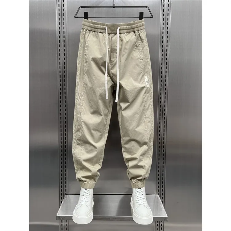 休闲裤男士夏季2025新款速干薄款运动裤潮流宽松九分束脚工装裤男