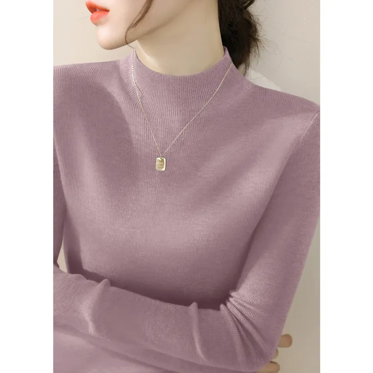 新款高级感长袖打底衫上衣显瘦法式时尚半高圆领秋冬季气质套头女
