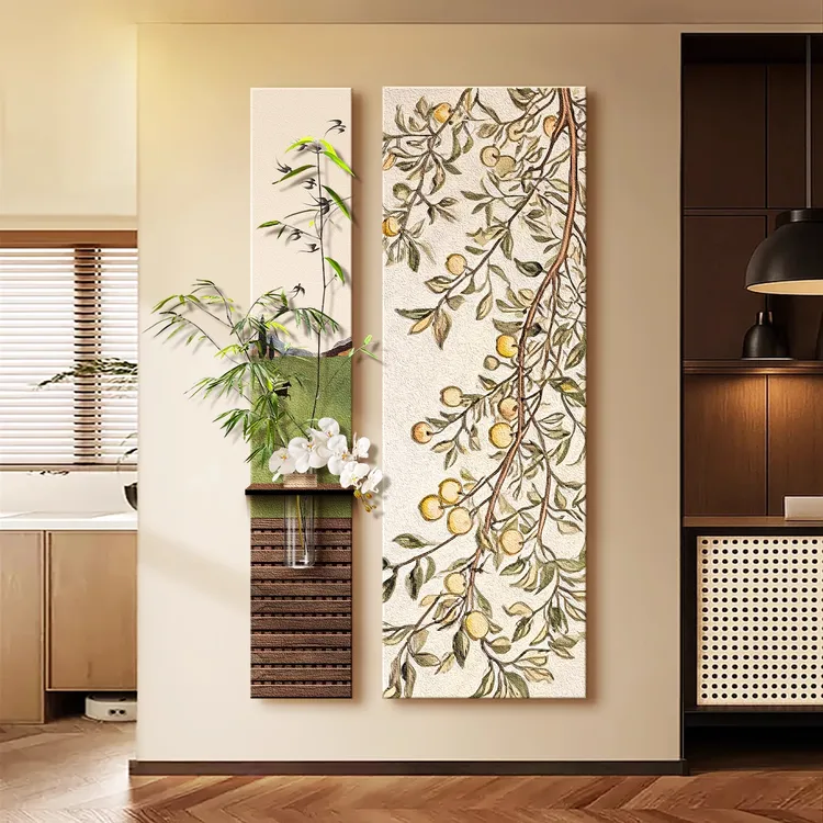 水培绿植中古风玄关装饰画入户正对门走廊过道尽头挂画平安果壁画