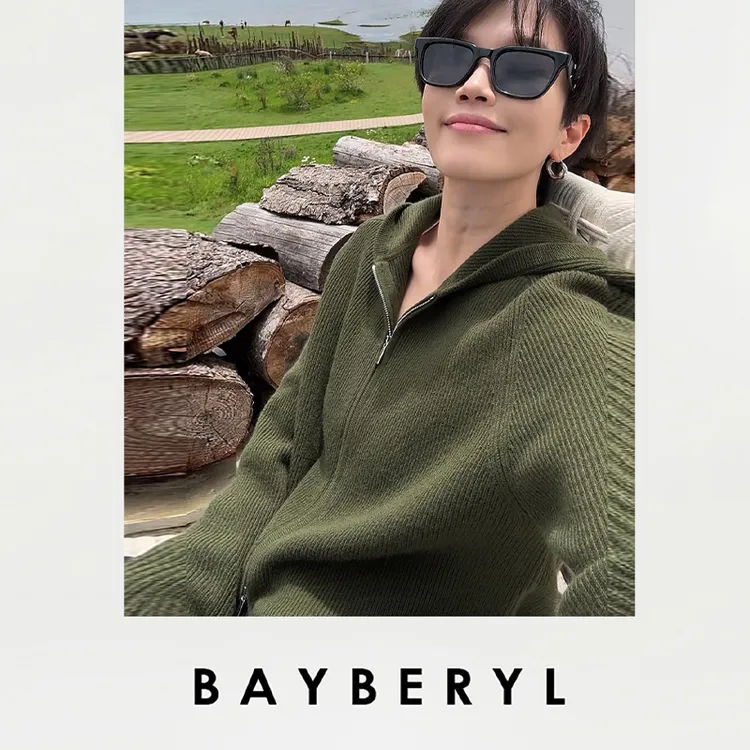 BAYBERYL老贝地植系*连帽百搭羊绒拉链秋针织开衫ZZS5F2521-8/3