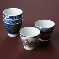 波佐见烧 染锦手握杯斗笠杯高足杯5件套
