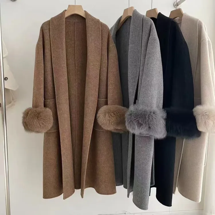 百搭秋冬女士大衣气质网红双面袖时尚毛呢外套宽松