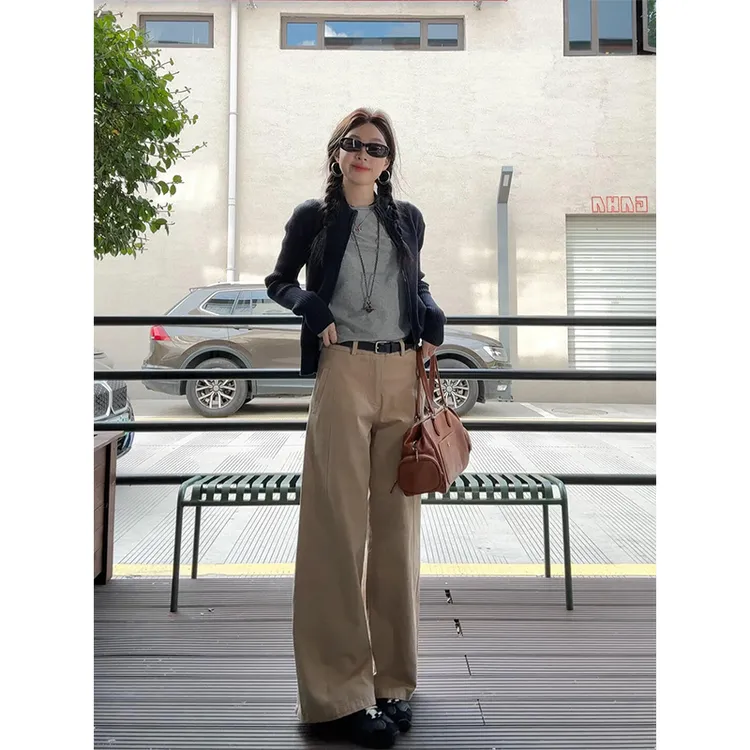 MARIE.COCO蓝色长袖针织开衫内搭短袖T恤女秋季小个子显瘦休闲裤