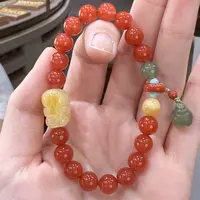 【铭舍】天然南红玛瑙貔貅莲蓬手串8mm左右设计款珠宝玉石-9.13