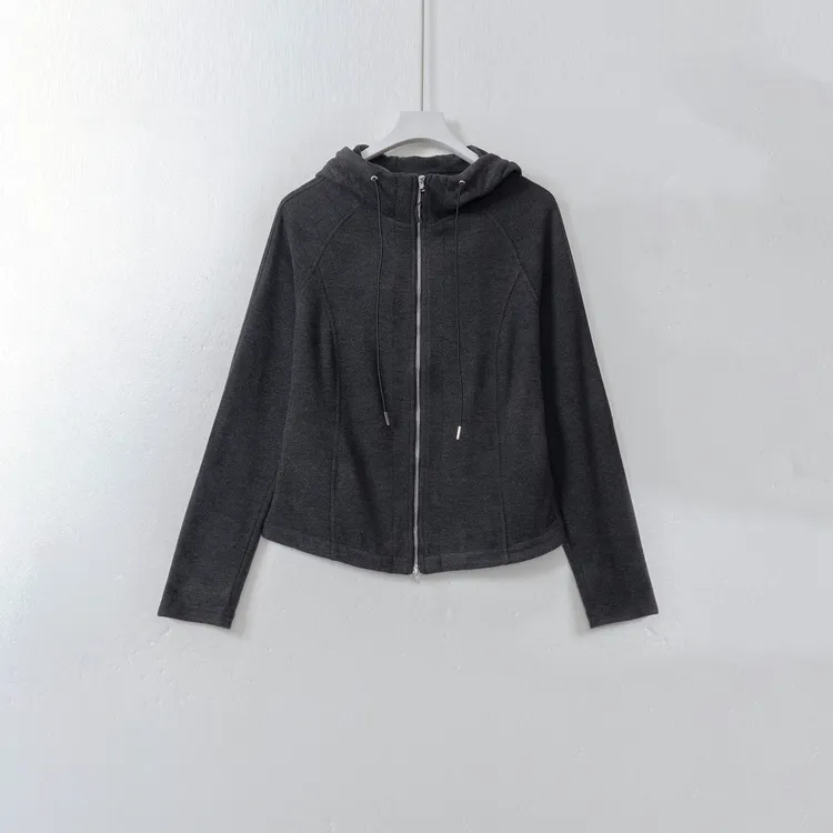 几里与麻 收腰修身立裁拉链连帽卫衣 衣长55胸围93 2100810