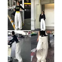 婉君【王炸白牛】美式宽松褶皱阔腿休闲牛仔裤LWJ25A1K008