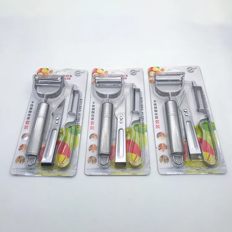 不锈钢削皮器三件套土豆去皮笑脸擦丝器鸭毛夹跑江湖地摊水果刀