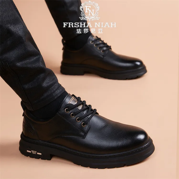法莎尼亚潮流百搭皮鞋男士英伦风工装马丁靴大头厚底增高休闲男鞋