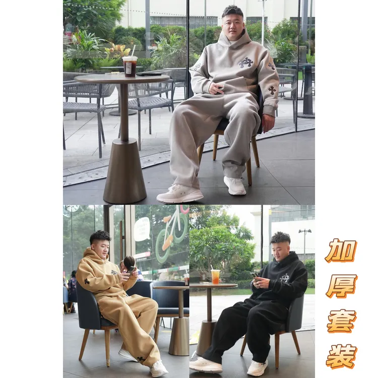 连帽套头皮标运动套装宽松套装男女同款98888+2551