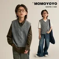 【灰调】男童秋装V领坎肩马甲亲子装叠穿百搭针织毛衣8596D