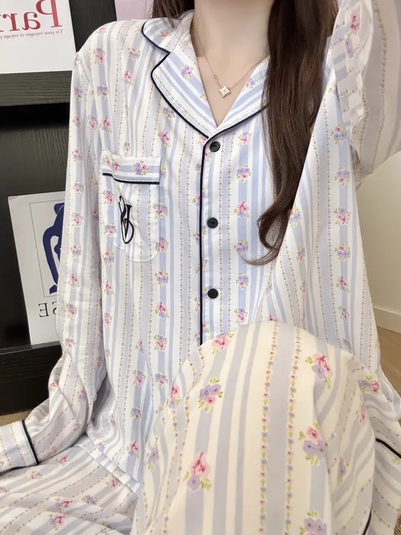 【DMXJ大梦想家】甜美温柔风碎花条纹睡衣女秋季新款宽松家居服套装