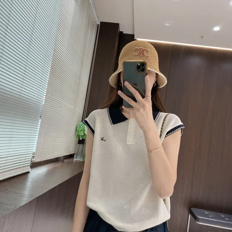 IMFLY金小金自制女装 针织衫DYW9391洋气学院风Polo领撞色短袖