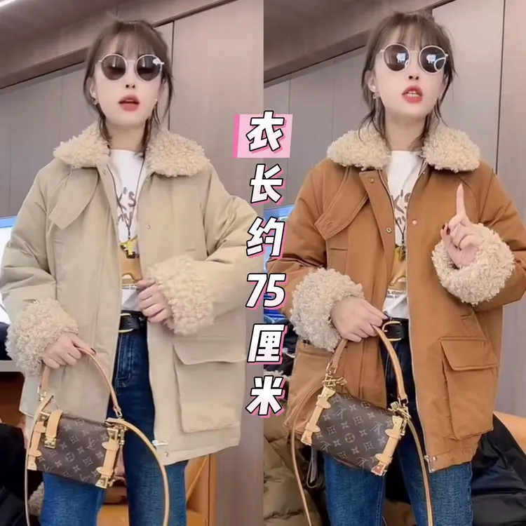 5695翻领方兜拉链洋气百搭厚外套