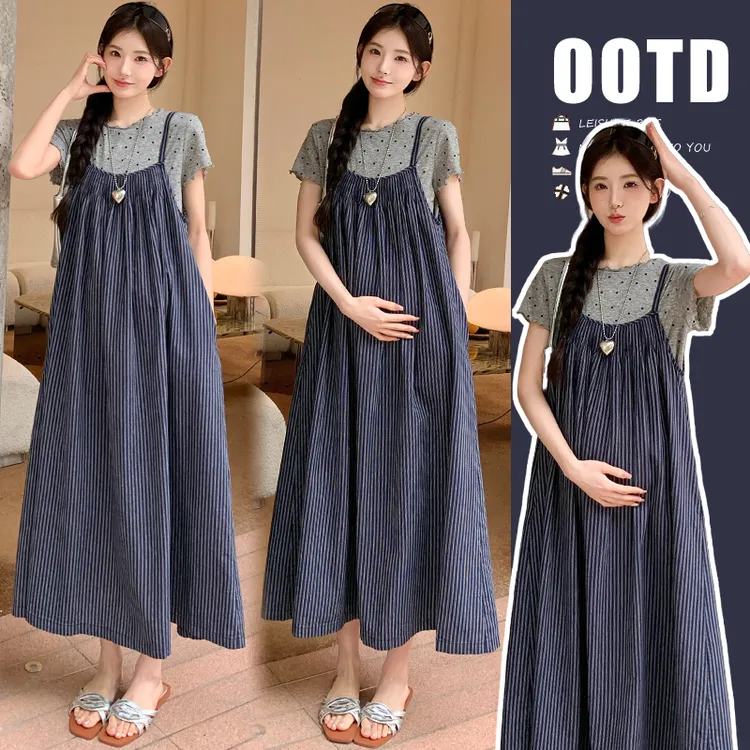 孕妇装2025夏季新款时尚气质短袖上衣百搭减龄显瘦孕妇吊带裙套装